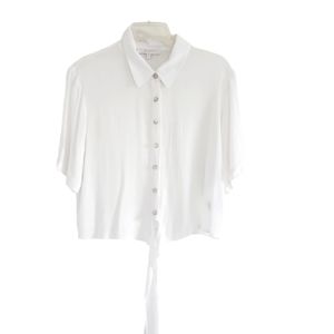 WAYF White Collared Button Front Bottom Tie Short Sleeve Shirt Size Med